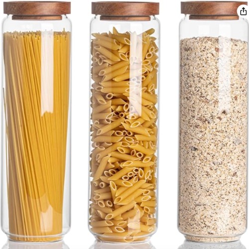 Telfun 3 Set Glass Pantry Storage Jars with Acacia Airtight Lid