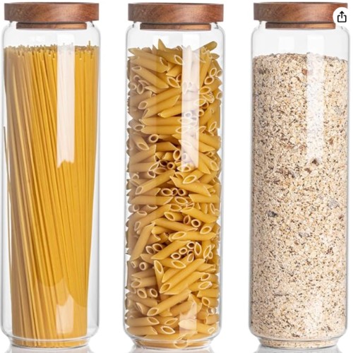 Telfun 3 Set Glass Pantry Storage Jars with Acacia Airtight Lid