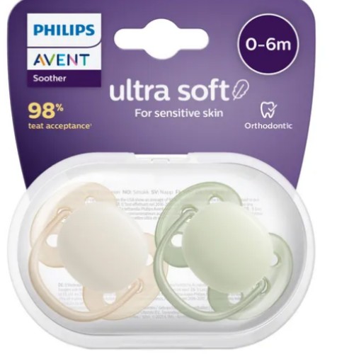 Avent Ultra Soft Soother Plain 2 Pack 0-6 Months