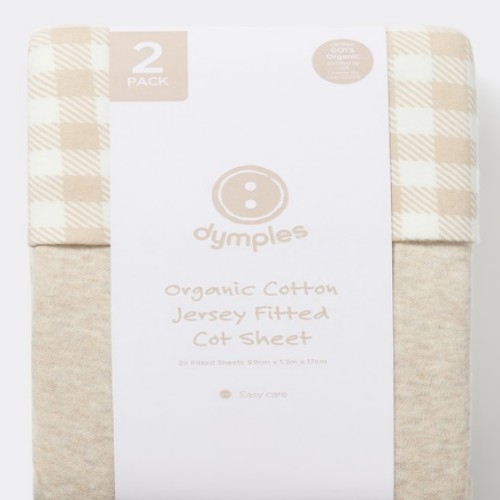 Dymples Organic Cotton Fitted Cot Sheet 2 Pack - Natural