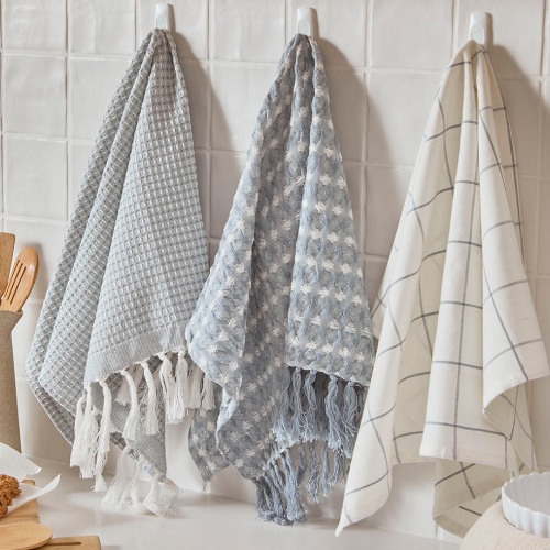 Habitat, Alvaro Tea Towel Set of 3 - Dusty Blue