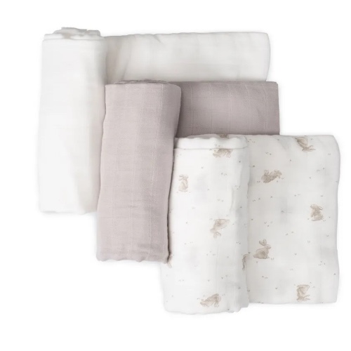 Little Bamboo Muslin Wraps 3 Pack Stone Grey