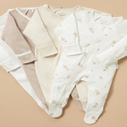 Wattle Bee 4 Pack Zip Growsuit Newborn
