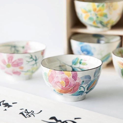 And Ai Minoyaki Hanakotoba Rice Bowls Set of 5