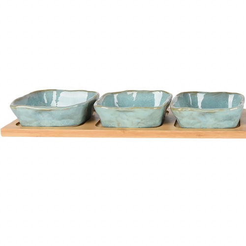 4 Piece Elgin Ceramic Square Dip Bowl & Tray Set