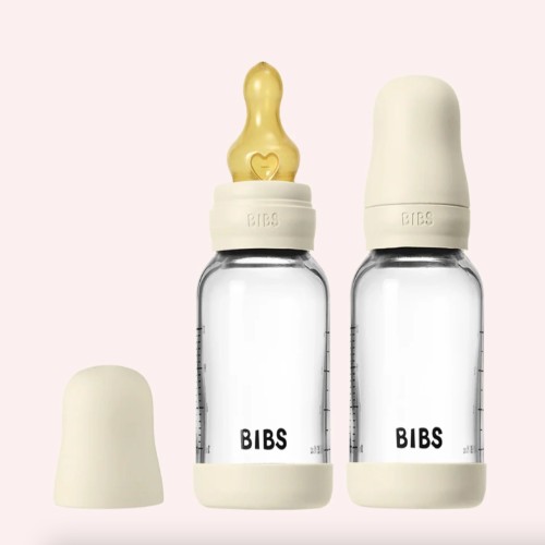 Bib's Baby Glass Bottle Complete Set (2 Pack) 120ml Latex - Ivory
