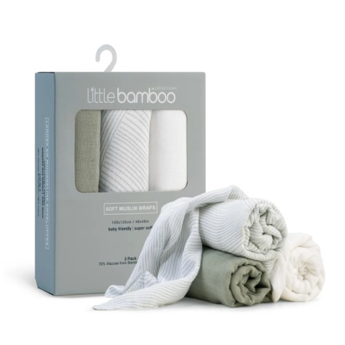 Little Bamboo Muslin Wraps 3 Pack Bayleaf