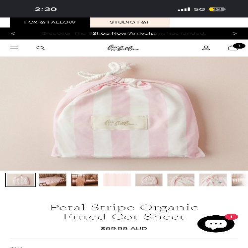 Fox and fallow cot sheets (Petal stripe )