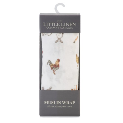 Little Linen Co The. Muslin Wrap Print Farmyard Lamb