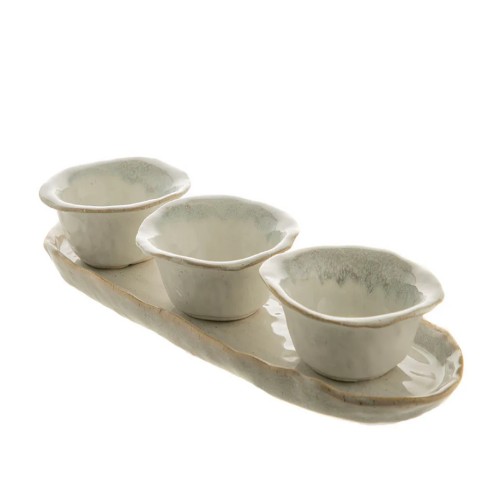 Monaco White Stoneware Dip Bowls with Tray Set
