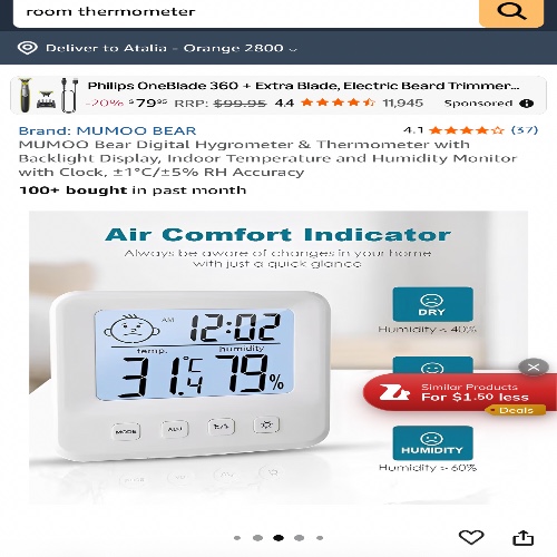 MUMOO Bear Digital Hygrometer & Thermometer with Backlight Display, Indoor Temperature and Humidity Monitor with Clock