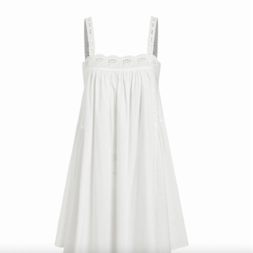 COTTON SQUARE NECK EYELET SMOCK MINI NIGHTDRESS