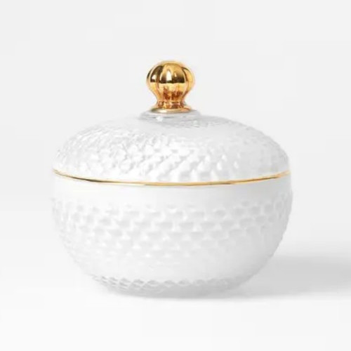 Glass Covered Trinket Dish | Round White