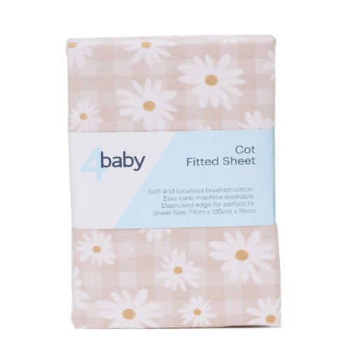 4baby Flannel Cot Fitted Sheet Checkered Daisy