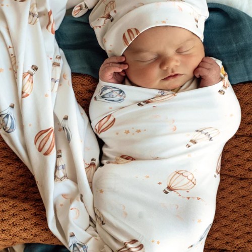 Up & Away Organic Jersey Wrap & Beanie Set