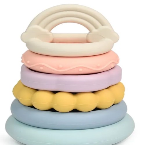 Silicone stacking teether beads