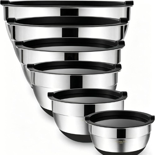 Umite Chef Mixing Bowls with Airtight Lids，6 Piece Stainless Steel Metal Nesting Storage Bowls