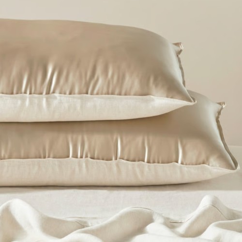 Linen and Satin pillow case set - cream