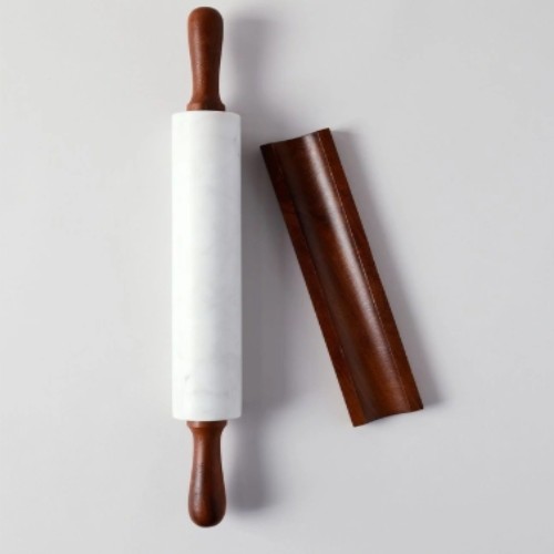 The Cooks Collective  Marble Acacia Rolling Pin w Stand