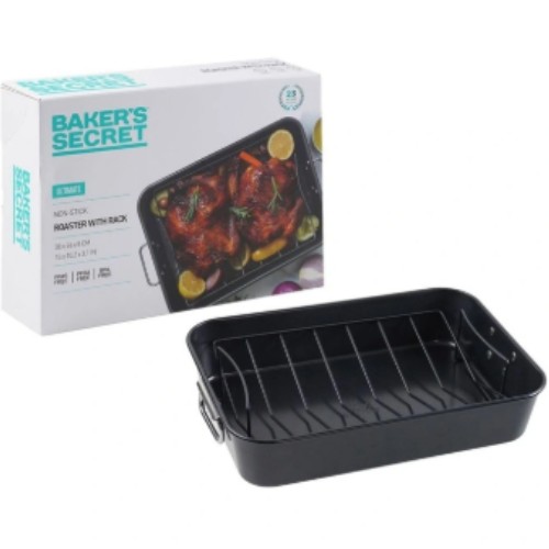 Baker's Secret Ultimate Non-Stick Roaster With Rack 38x26cm in Black