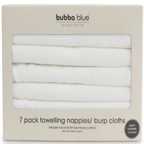 Bubba Blue Towelling Nappies/Burp Cloths 7 Pack White