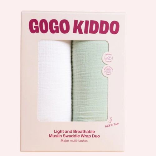 GOGO KIDDO Light and Breathable Muslin Swaddle Duo - Ivory/Sage