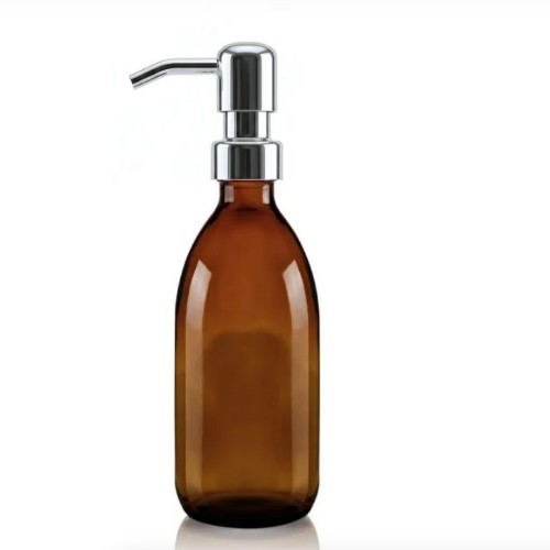 300ml Amber Glass Tulip Soap Dispenser with Chrome Pump (x3)