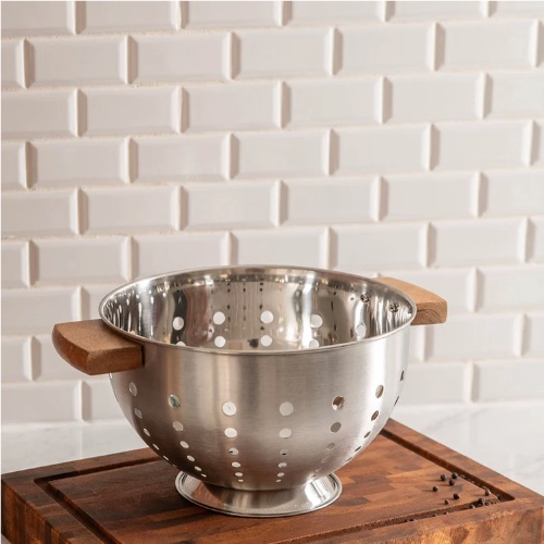 Stainless Steel Colander with Wood Handles - Wheel & Barrow