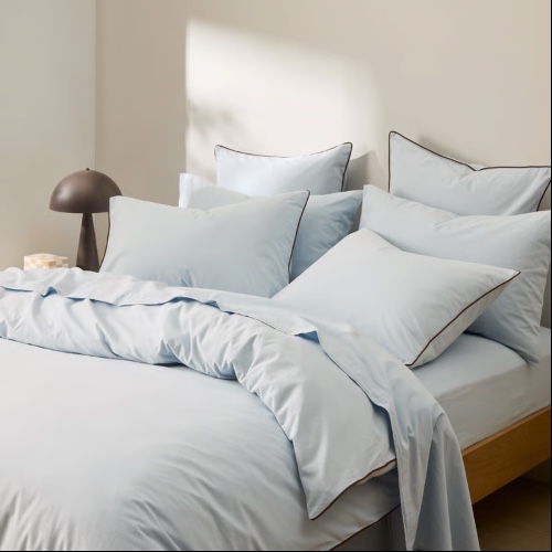 Stonewashed Cotton Coast & Chocolate Piped Quilt Cover Set - Adairs