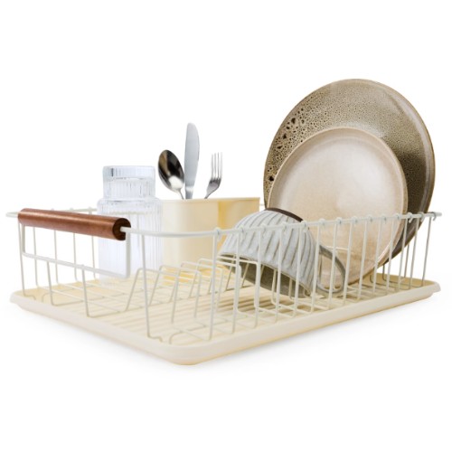 Off White Acacia Handle Dish Rack