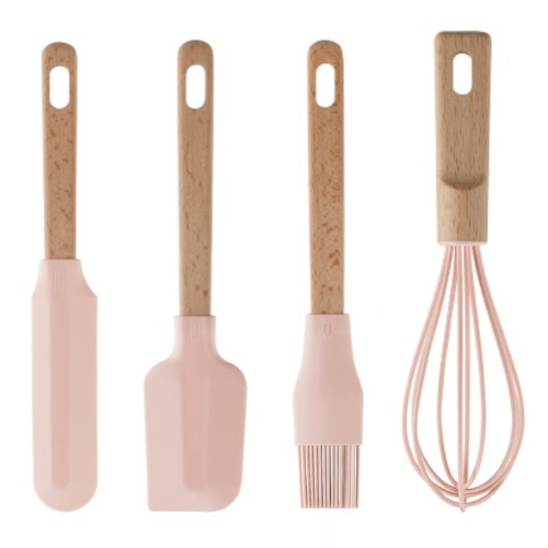 4-piece kitchen utensil set, wood/pale pink
