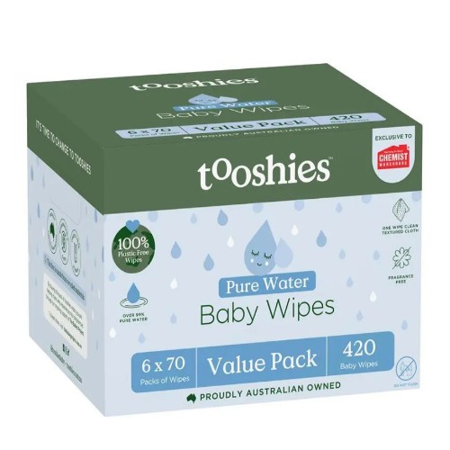 Tooshies: Baby Wipes Pure Water 6 x 70 Pack