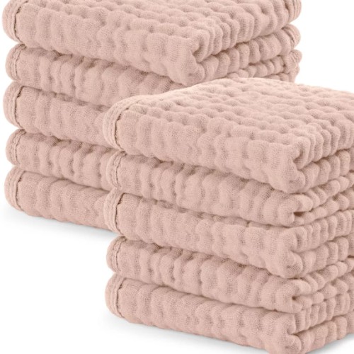 Target: Comfy Cubs Muslin Baby Washcloths 10 Pack - Soft Large 10"x10" 6-Layer Absorbent Cotton - Blush