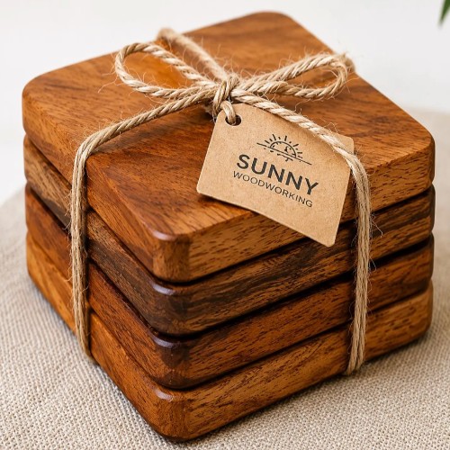 Set of 6 wooden coasters