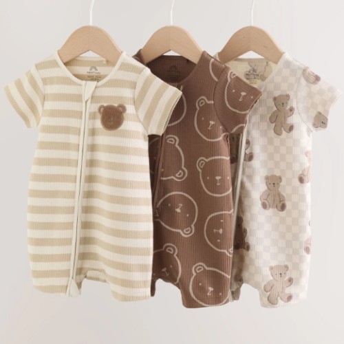 Bear two-way zip baby rompers