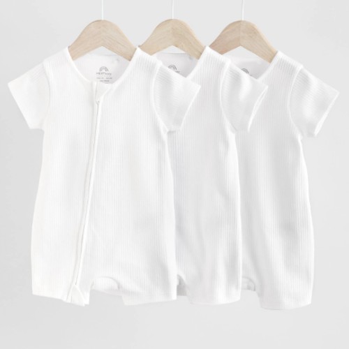 White two-way zip baby 100% cotton rompers