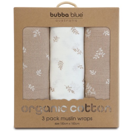 Bubba Blue organic cotton muslin wraps 3pk (chestnut)