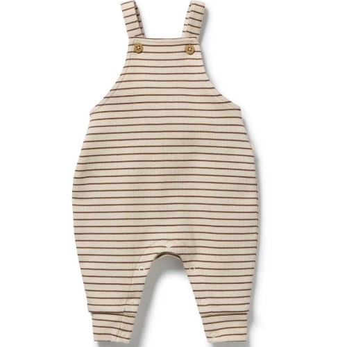 Organic waffle overall, size 6-12 months (nutmeg stripe)