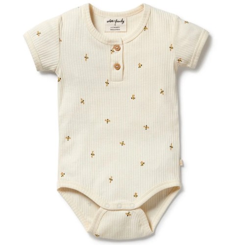 Bee mine organic bodysuit, size 0-3 months (bees)