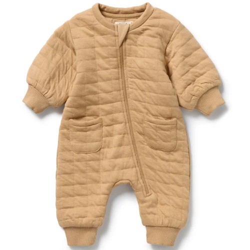 Organic quilted growsuit, size 3-6 months (honey fawn)