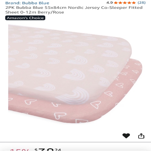 2PK Bubba Blue 55x84cm Nordic Jersey Co-Sleeper Fitted Sheet 0-12m Berry/Rose