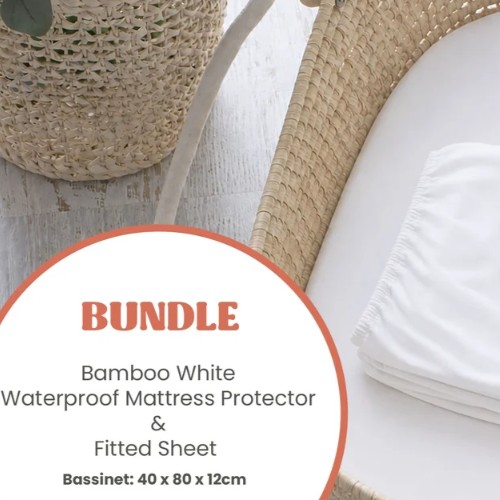 Bamboo White Bassinet Waterproof Mattress Protector & Fitted Sheet Bundle - $42.90