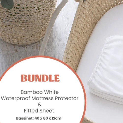 Bamboo White Bassinet Waterproof Mattress Protector & Fitted Sheet Bundle - $42.90