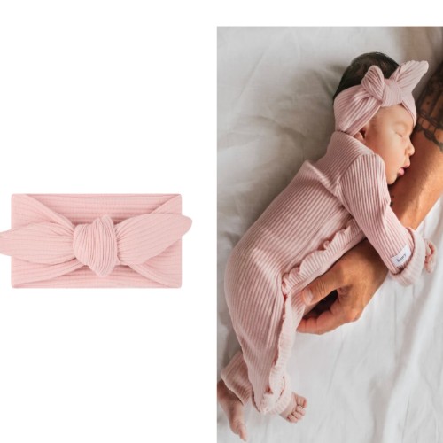 Bowy Made Baby Frill Onesie & Headband- Dusty Pink