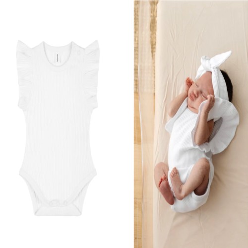Bowy Made Baby Summer Frill Onesie & Headband - White
