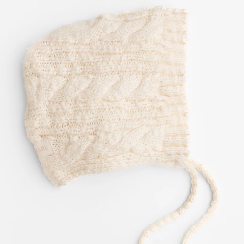 Oat and Marle Cable Knit Bonnet in Ecru